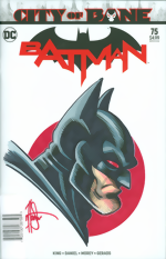 Batman_75_signed and remarked with a Batman head sketch by Ken Haeser