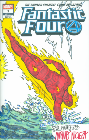 Marvel Comics Blank Variant Connecting Commissioned Cover Art signed and remarked by Mariano Nicieza & Joe Del Beato With A Sub-Mariner vs Human Torch Homage Sketch