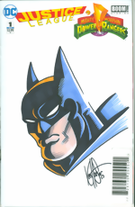 Justice League and Mighty Morphin Power Rangers_1_Limited Blank Get-A-Sketch Edition Variant_signed and remarked by Ken Haeser with a Batman head