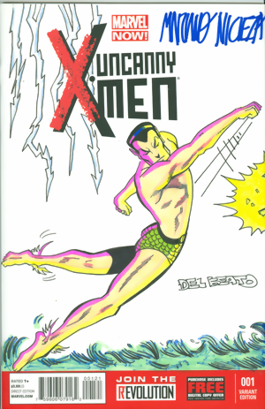 Marvel Comics Blank Variant Connecting Commissioned Cover Art signed and remarked by Mariano Nicieza & Joe Del Beato With A Sub-Mariner vs Human Torch Homage Sketch